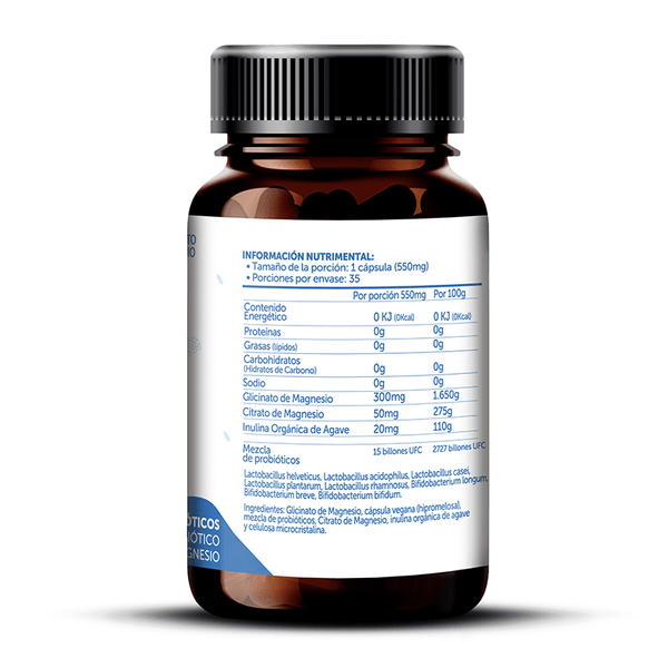 MOOD Probióticos y Prebióticos  Citrato de Magnesio/   Glicinato de magnesio 35 Caps  / 8 Cepas -15 Billones UFC