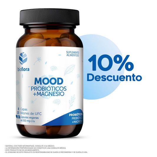 MOOD Probióticos y Prebióticos  Citrato de Magnecio/   Glicinato de magnesio 35 Caps  / 8 Cepas -15 Billones UFC