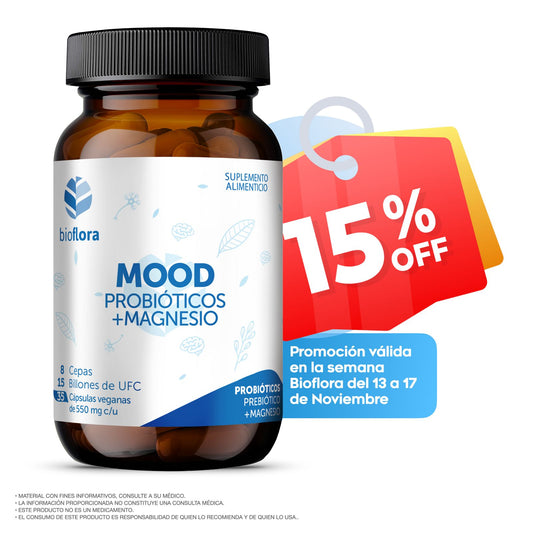 MOOD Probióticos y Prebióticos  Citrato de Magnesio/   Glicinato de magnesio 35 Caps  / 8 Cepas -15 Billones UFC
